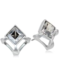 Sam Edelman Pronged Square Stone Brushed Rhodium Colored Stud Earrings