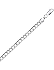Sterling Silver Rhodium Plated Charm Bracelet with Ridged Oval Links