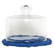 Hand Woven Marine Blue Painted Willow Base with Round Glass Truffle Dome 6 1/2"D x 6 1/4"H Set / 2