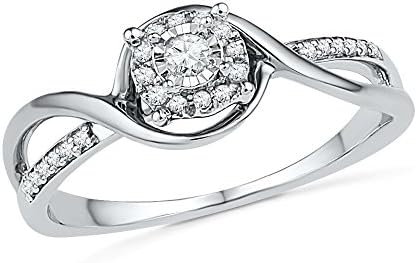 Amazing Promise Ring For Her With Solitaire And Halo Diamonds In 10K White Gold (0.13 CTTW)