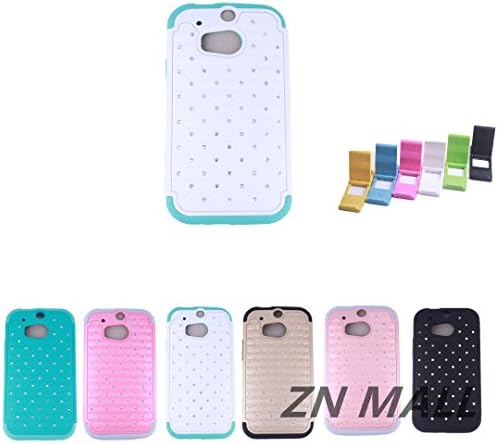 HTC M8 Case,[Slim Fit] Studded Rhinestone Crystal Bling Dual Layer Drop Resistant Scratch Resistant Hybrid Armor Case Cover for HTC M8 (Bling White/Gray)