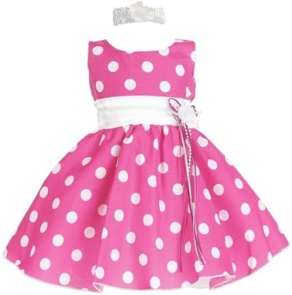 Polka Dot Baby Girl Flower Dress & Headband 2-pc Set, Made in USA (3M, pink)