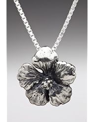 Sterling Silver Hibiscus Flower Charm with 18" Chain Necklace