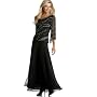 J Kara Dress, Three-Quarter Sleeve Beaded-Bodice Gown