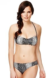 Autograph Jewel & Bead Embellished Faux Snakeskin Print Bikini Top