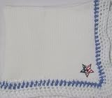 Knitted on Hand Knitting Machine White Cotton Hand Crochet Finished with Denim Cotton White Rayon Chenille Infant Boys Large Blanket Size 32 By 45 Inches Trimmed Star American Flag