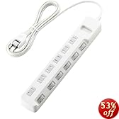 ELECOM 雷ガードタップ 個別スイッチ ホコリシャッター付 6個口 2.5m WH T-K04-2625WH