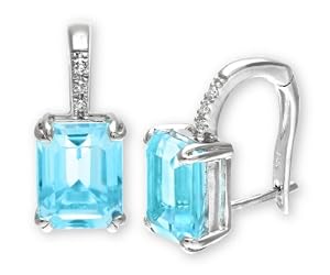 Timeless 9 ct White Gold Ladies Fancy Drop Earrings with Blue Topaz - 10mm*8mm