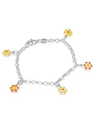Unicornj Sterling Silver Childrens Bracelet with Flower Charms Yellow and Orange