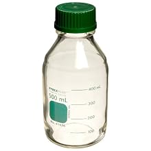 Corning Pyrexplus Borosilicate Glass Round PVC-Coated Wide Mouth Media Storage Bottle, with Screw Cap