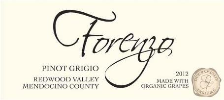 2012 Forenzo Vineyards Pinot Grigio Redwood Valley 750 ml - Made with Organic Grapes (4 Bottle Minimum Order Required)