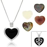 Genuine Pink Mother of Pearl, Gray Mother of Pearl, Onyx, Mother Of Pearl, Abalone 5 Stone Sterling Silver .925 Heart Filigree Reversible Pendant Jewelry Set Valentines Day