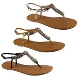 Womens Flat T - Bar Diamante Sandals