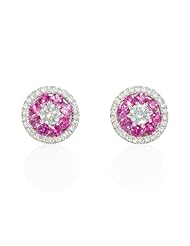 Diamond and Pink Sapphire 18k White Gold Cluster Earrings