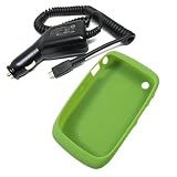 Combo of Green Silicone Skin Cover Case and Car Charger for Blackberry Curve 8520