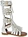 Savannah 3K Little Girls Strappy Buckled Fringe Gladiator Flat Sandals White