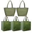 2 Olive Reusable Shoulder Tote Bags+3 Olive Grocery Tote Bag Combo Pack