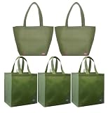 2 Olive Reusable Shoulder Tote Bags+3 Olive Grocery Tote Bag Combo Pack