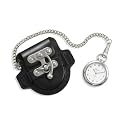 Men's Silver tone Pocket Watch with Black Leather Case, Geneva