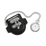 Mens Silver tone Pocket Watch with Black Leather Case, Geneva by Geneva
