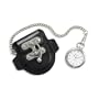 Biker Pocket Watch with Black Leather Case with Curb Chain