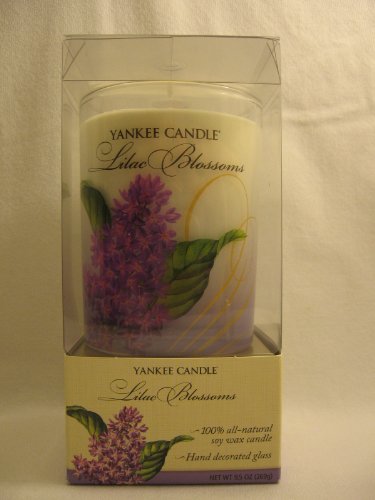 Yankee Candle Co. Lilac Blossoms 100% All-Natural Soy Wax Hand Decorated Glass Tumbler Jar Candle