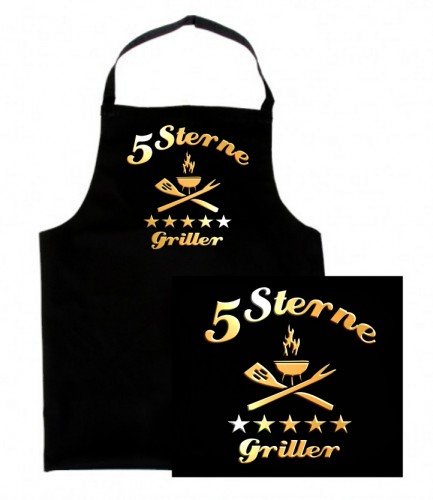 Coole-Fun-T-Shirts Herren Grillsch&uuml;rze 5 STERNE - BBQ GRILLSPORT, schwarz-gold, 10709-schw Preisvergleich