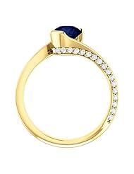 14K Yellow Gold 6.00mm Round Cut Chatham Created Sapphire and Diamond Ring -- LIFETIME WARRANTY