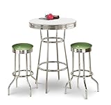 Chrome Bar Table & 2 Chrome Glitter Emerald Vinyl Seat Barstools