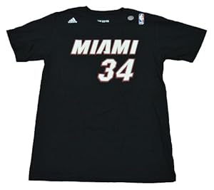 NBA Adidas Miami Heat Textured Logo Black 2 Sided the Go to T-shirt Ray Allen #34 Medium