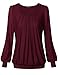 Laksmi Women's Long Sleeve Round Neck Front Pleated Blouse Top