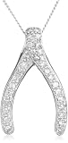 Image of 9Cy White Gold Diamond Wishbone Pendant + Curb Chain (Adjustable) 18