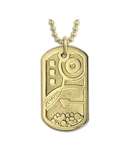 14k Yellow Gold Hoot Dog Tag Necklace Pendant. Made in USA.