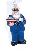 Sea Captain Santa Claus & Ship Glass Christmas Ornament #823021-B