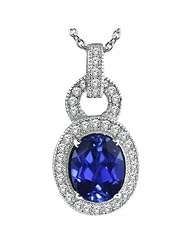 8.05 Ct Oval 10X8mm Blue Created Sapphire 925 Sterling Silver Pendant 18" Chain