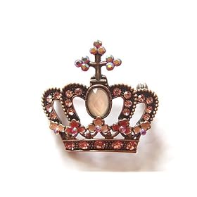 VINTAGE REPRODUCT CROWN PIN BROOCH PINK RHINESTONE