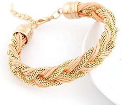 SONGQIAN Womens Hollow Metal And Leather Mashup Woven Bracelet