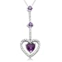10k White Gold Heart-Shaped Amethyst and Round Amethyst with Diamonds Heart Pendant, 18"