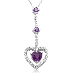 Buy 10k White Gold Heart-Shaped Amethyst and Round Amethyst w  Diamonds Heart Pendant, 18 by Amazon.com Collection