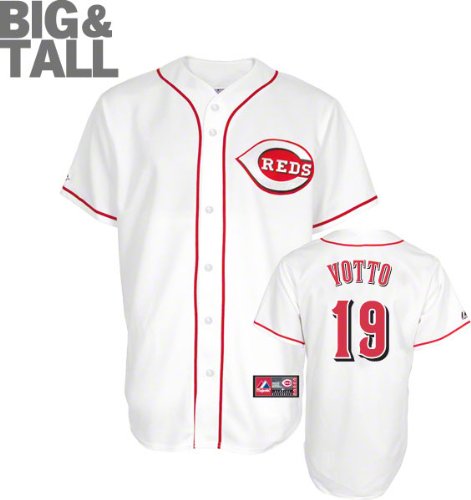 Joey Votto Big & Tall Jersey: Adult Home White Replica #19 Cincinnati Reds Jersey