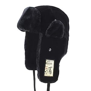 Sportown® Winter Trooper, Trapper, or Hunting Hat Fur Winter Ushanka Russian Hat with Mini Pocket (Black)