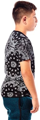 Boys Kids Childrens Bandana Sublimation Tees Tops T-Shirts BTS-1508 (14, Black)
