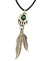 Sterling-silver Navajo Bear Paw and turquoise Leather Rope pendant-necklace W/Feather