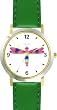 Multicolored No.2 Dragonfly or Dragon Fly - JP - WATCHBUDDY&reg; DELUXE TWO-TONE THEME WATCH - Arabic Numbers - Green Leather Strap-Size-Women's Size-Small