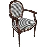 123 Creations C694AC Gingham in Black Fabric Upholstered Armchair in Brown Hardwood