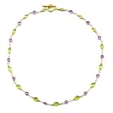 14K Gold Peridot Amethyst & Pearl Necklace, MADE IN AMERICA