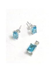 TOC 925 Sterling Silver Aqua Emerald Cut Pendant and Earring Set