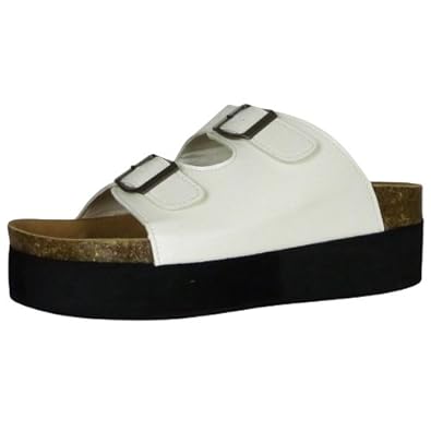 Ladies Womens Flat Strappy Thick Sole Platform Slip On Sandal Shoes ...