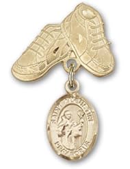 Gold Filled Baby Badge with St. Augustine Charm and Baby Boots Pin