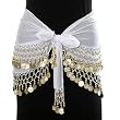 White & Gold Dangling Coins Belly Hip Dance Wrap Belt